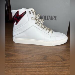 Zadig & Voltaire Women’s High Flash Leather White High-Top Sneakers, size 41